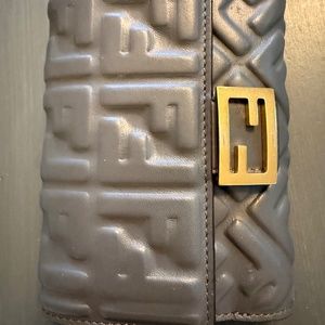 FENDI Baguette FF Zucca logo embossed leather bifold wallet 2022